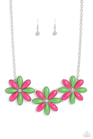 Bodacious Bouquet - Green - Beaded Oversized Flower Paparazzi Short Necklace