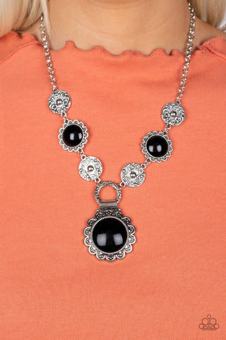 Poppy Persuasion - Black - Bead Center Flower Paparazzi Short Necklace