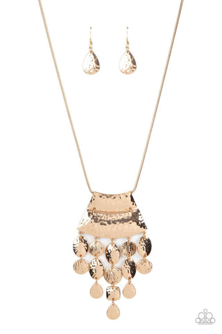 Totem Trek - Gold - Hammered Gold Paparazzi Necklace