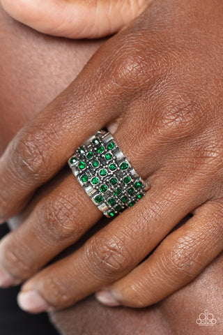 Lawbreaking Loot - Green - Rhinestone Band Paparazzi Ring