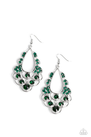 Majestic Masquerade - Green - Rhinestone Studded Silver Frame Paparazzi Fishhook Earrings