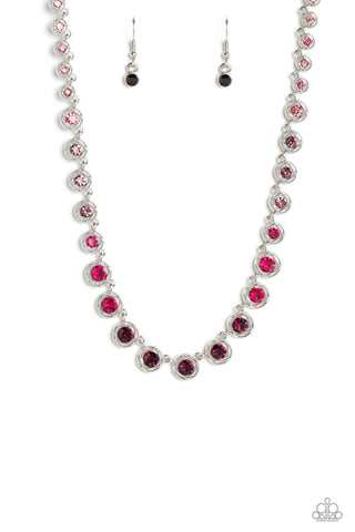 Kaleidoscope Charm - Purple - and Pink Ombre Rhinestone Square Cut Frame Paparazzi Short Necklace