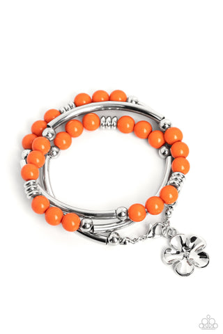 Off the WRAP - Orange - Beaded Flower Charm Paparazzi Infinity Coil Bracelet with Clasp