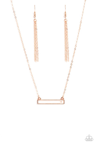 Devoted Darling - Copper - White Shell Heart Cutout Paparazzi Short Bar Necklace