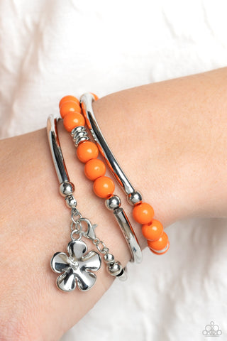 Off the WRAP - Orange - Beaded Flower Charm Paparazzi Infinity Coil Bracelet with Clasp