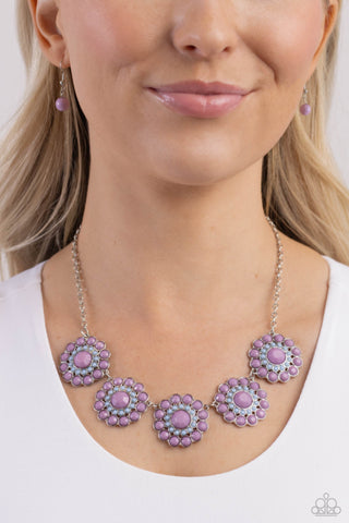 Floral Fervor - Purple - Beaded Flower Paparazzi Short Necklace