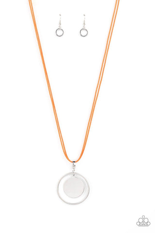 Rural Reflection - Orange - Silver Disc Leather Cord Paparazzi Long Necklace