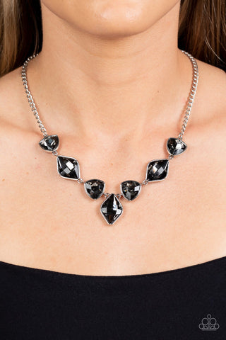 Glittering Geometrics - Silver - Hematite Gem Paparazzi Short Necklace