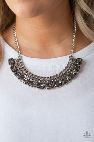 Killer Knockout - Silver - Emerald-Cut Hematite Gem Paparazzi Short Necklace