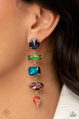 Connected Confidence - Multi - Colored Rhinestone Paparazzi Post Earrings - August 2023 Magnificent Musings