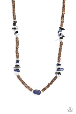 Stony Survivor - Blue - Stone Wooden Bead Paparazzi Short Men's Necklace