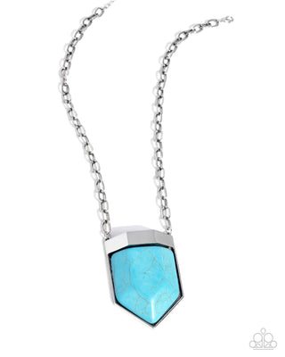 Pendant Passage - Blue - Oversized Turquoise Stone Paparazzi Short Necklace - 2025 Empower Me Pink Exclusive