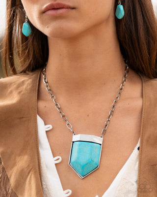 Pendant Passage - Blue - Oversized Turquoise Stone Paparazzi Short Necklace - 2025 Empower Me Pink Exclusive