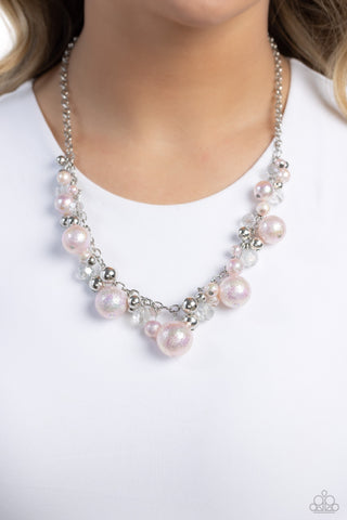 Scratched Shimmer - Pink - Oversized Pearl Iridescent Bead Paparazzi Short Necklace