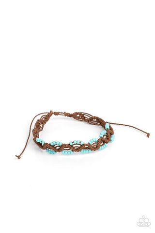 Cast a Wide Net - Blue - Seed Bead Brown Cord Paparazzi Pull-Cord Bracelet