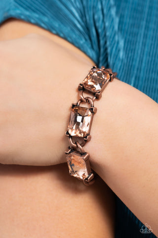 Dazzling Debut - Copper - Oversized Emerald-Cut Gem Chunky Chain Paparazzi Lobster Claw Bracelet