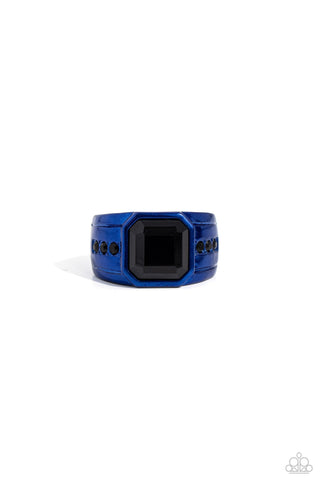 Daily Dominance - Blue - Black Square Cut Gem Paparazzi Men's Ring