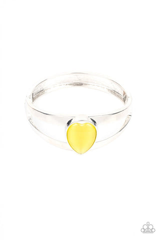 Enhanced Enchantment - Yellow - Teardrop Cat's Eye Stone Paparazzi Hinge Bracelet