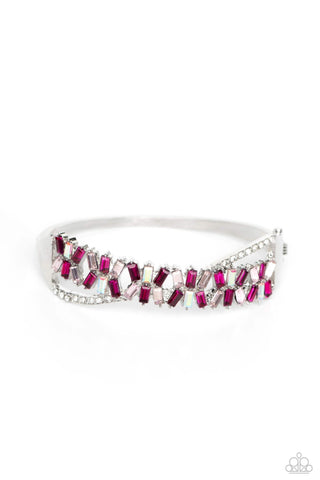 Timeless Trifecta - Pink - Emerald Cut Gem Paparazzi Hinge Bracelet