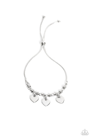 Romance Tale - Silver - Heart Paparazzi Lariat Bolo Bracelet