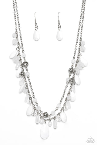 Flirty Flood - White - Faceted Crystal Bead Tiered Paparazzi Short Necklace