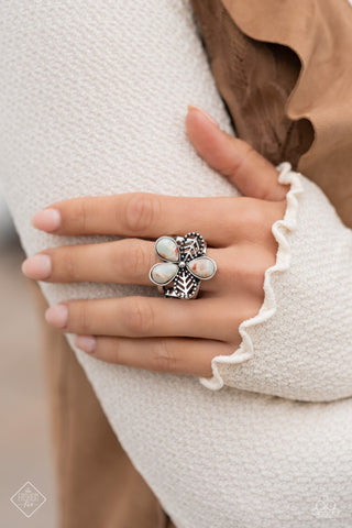 Free-Spirited Formal - Blue - Marbled Stone Petal Flower Paparazzi Ring - July 2023 Simply Santa Fe