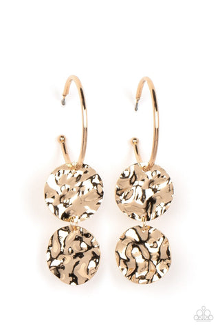 Sending Shock Waves - Gold - Hammered Discs Drop Paparazzi Hoop Earrings