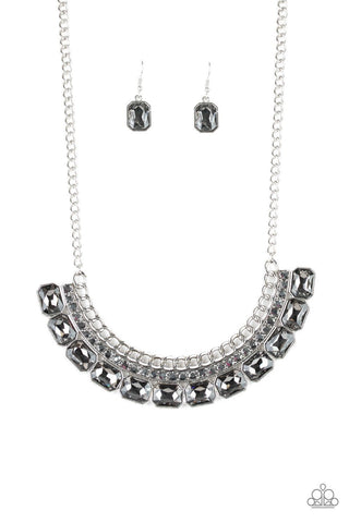 Killer Knockout - Silver - Emerald-Cut Hematite Gem Paparazzi Short Necklace