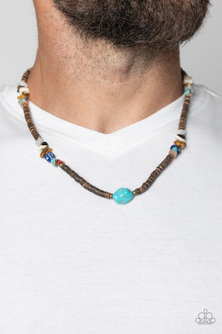 Stony Survivor - Multi - Stone Wooden Bead Paparazzi Short Men's Necklace