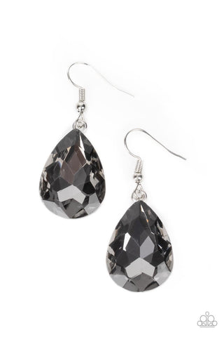 My Castle is Your Castle - Silver - Oversized Teardrop Hematite Gem Paparazzi Fishhook Earrings