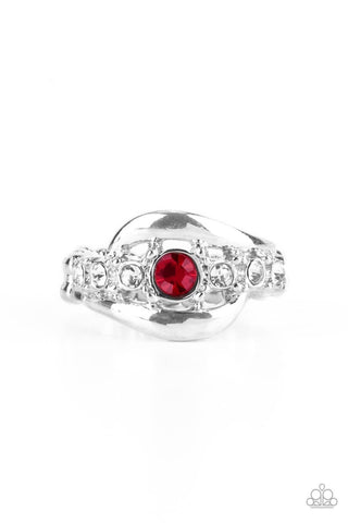 Graceful Gallantry - Red - Round Rhinestone Paparazzi Dainty Ring