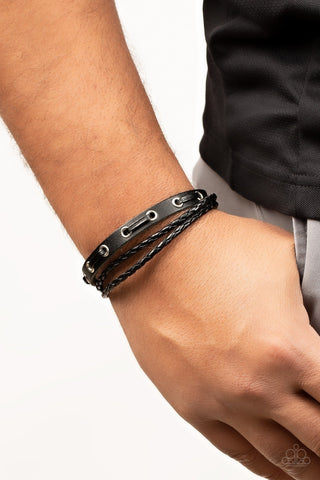 Road Cruise - Black - Studded Leather Paparazzi Urban Wrap Snap Bracelet