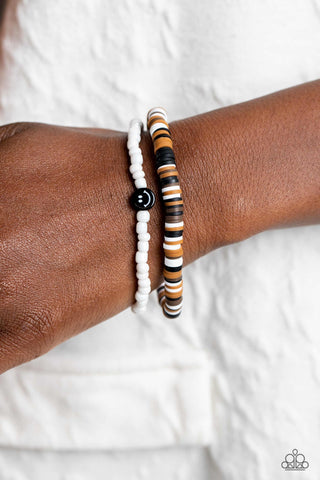 Tabloid Talent - Black - and Brown Clay Disc Beads Smiley Face Paparazzi Stretchy Bracelet