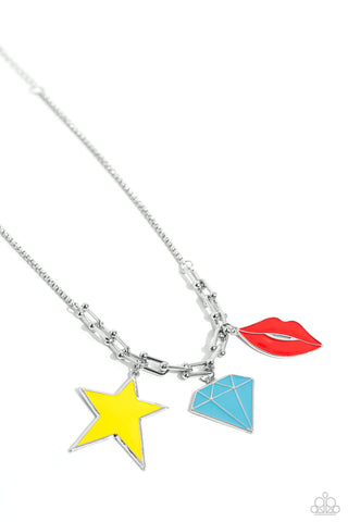 Scouting Shapes - Multi - Lip, Star, Diamond Charm Paparazzi Short Necklace