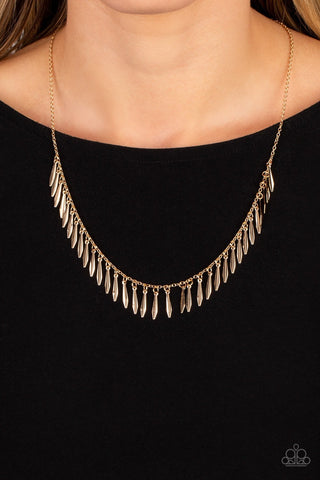 Striking Sheen - Gold - Dainty Bar Paparazzi Short Necklace