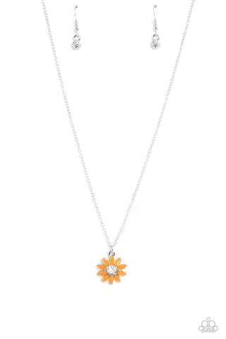 Daisy Diva - Orange - Rhinestone Flower Paparazzi Short Necklace