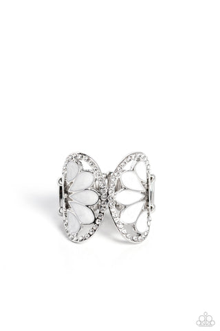 Concaved Catwalk - White - Painted Sunflower Rhinestone Paparazzi Ring