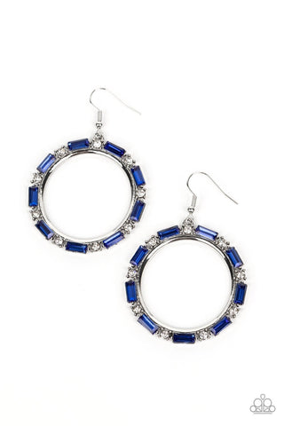 Gritty Glow - Blue - Round and Emerald Cut Rhinestone Hoop Paparazzi Fishhook Earrings