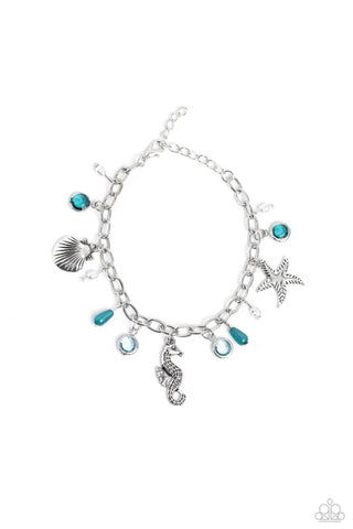 Seahorse Serenade - Blue - Baroque Pearl and Bead Seashell Charm Paparazzi Lobster Claw Bracelet