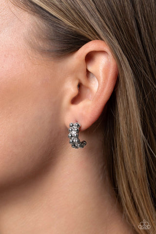 Bubbling Beauty - Silver - Studded Paparazzi Tiny Hoop Earrings