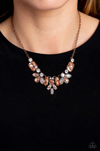 Prima Donna Dazzle - Copper - Iridescent and Peach Marquise Cut Gem Paparazzi Short Necklace