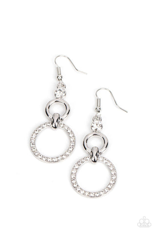 Bauble Bliss - White - Rhinestone Silver Hoop Paparazzi Fishhook Earrings