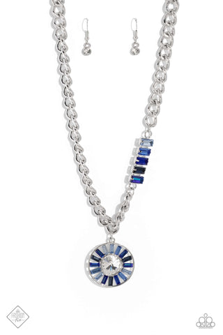 Tiered Talent - Blue - Emerald-Cut Ombre Rhinestone Pendant Paparazzi Short Necklace - July 2023 Magnificent Musings