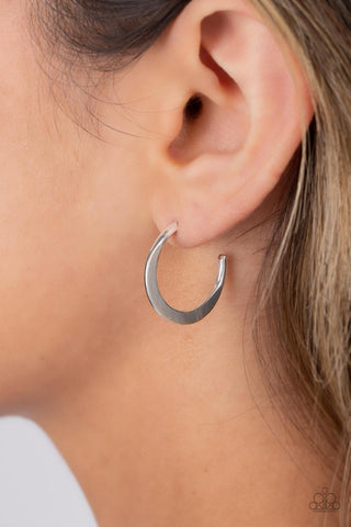 Royal Runway - Silver - Flat Shiny Paparazzi Hoop Earrings