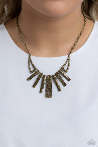 Paisley Pastime - Brass - Hammered Bar Paparazzi Short Necklace