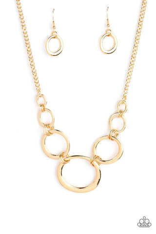 Short Circuit - Gold - Flat Gold Hoop Paparazzi Short Necklace