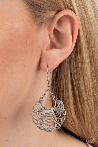 Frilly Finesse - Silver - Rippling Petal Paparazzi Fishhook Earrings