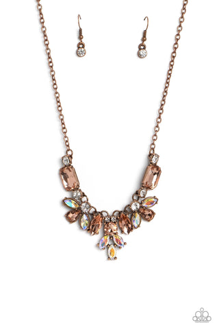 Prima Donna Dazzle - Copper - Iridescent and Peach Marquise Cut Gem Paparazzi Short Necklace