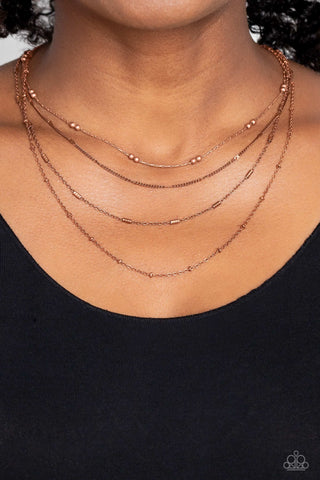 Studded Shimmer - Copper - Tiered Dainty Chain Paparazzi Short Necklace