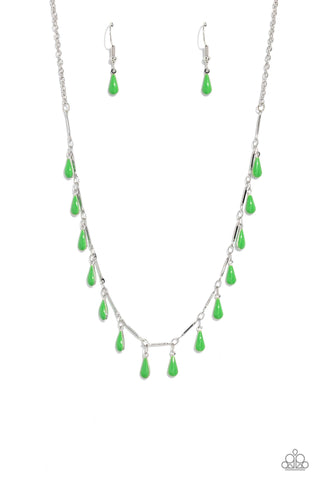 Drop-Dead Dance - Green - Dainty Teardrop Paparazzi Short Necklace